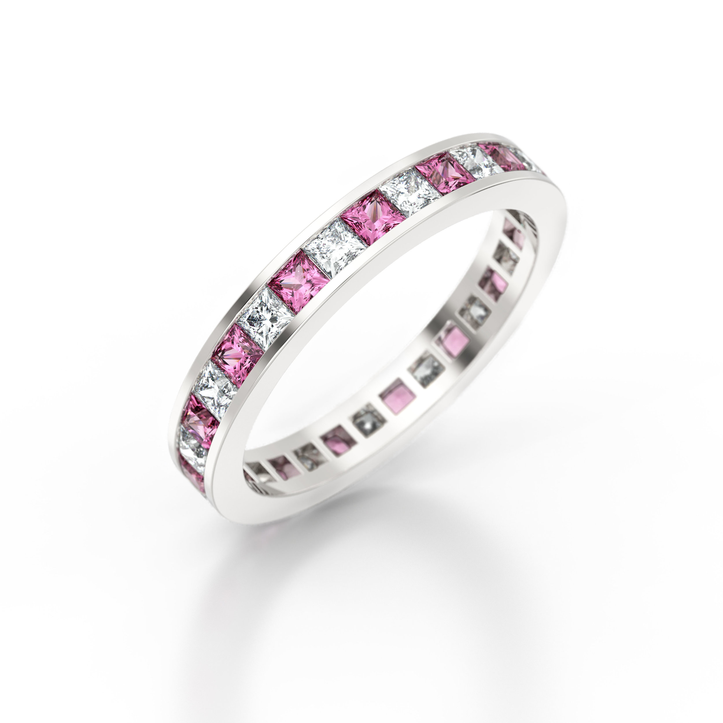 Pink Sapphire &amp; Princess Cut Eternity Ring | Hatton Garden