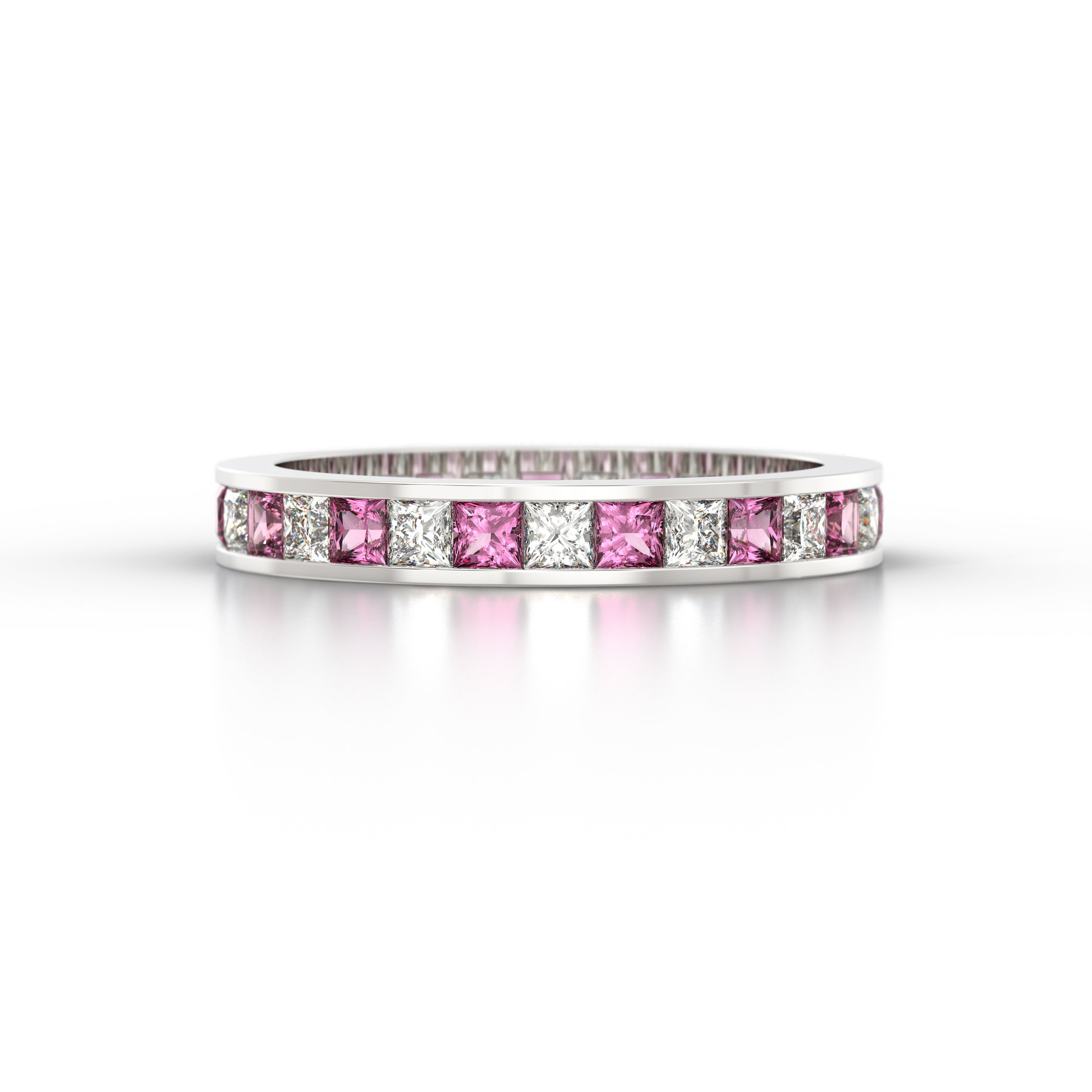 Pink Sapphire &amp; Princess Cut Eternity Ring | Hatton Garden