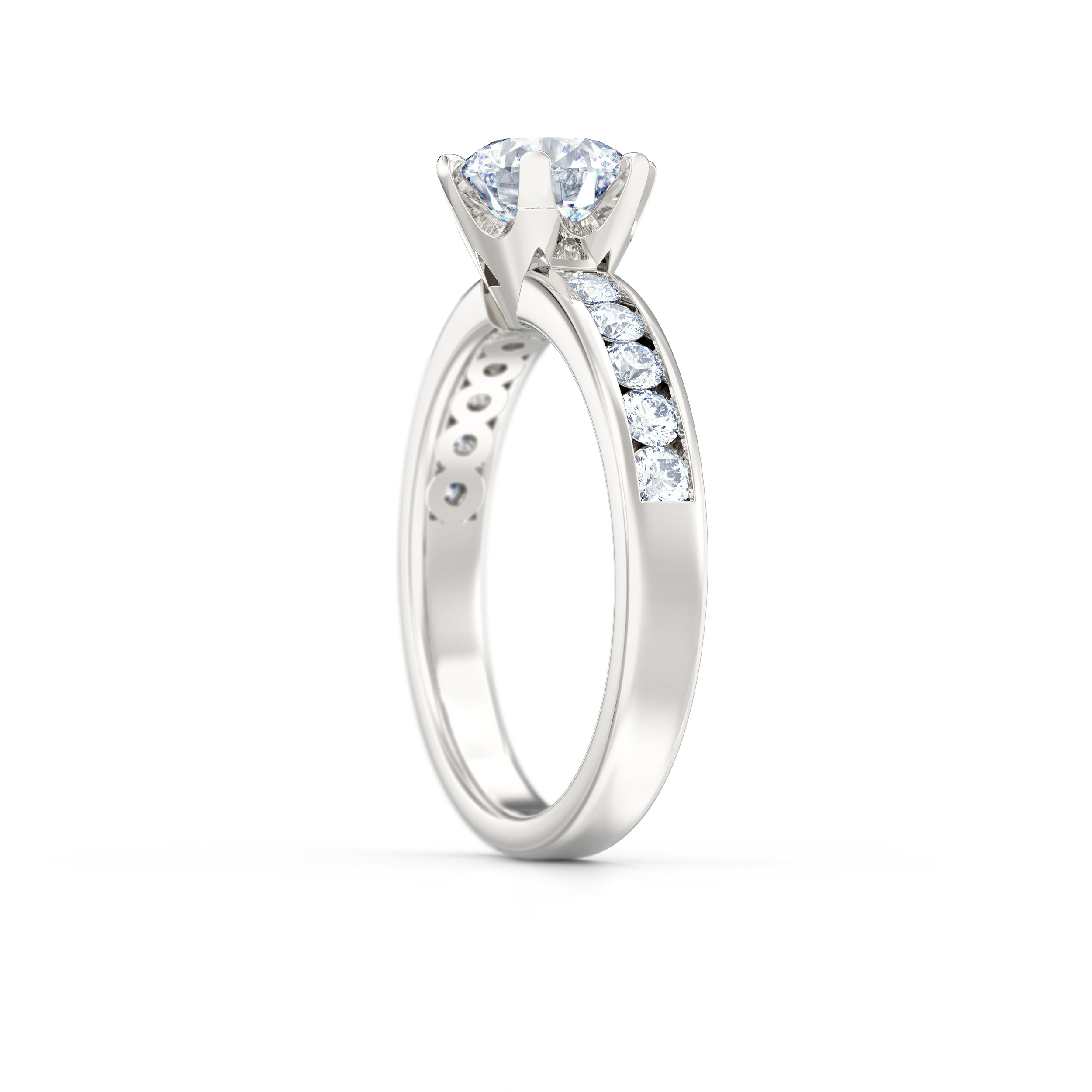 Brilliant cut channel set diamond shoulder engagement ring