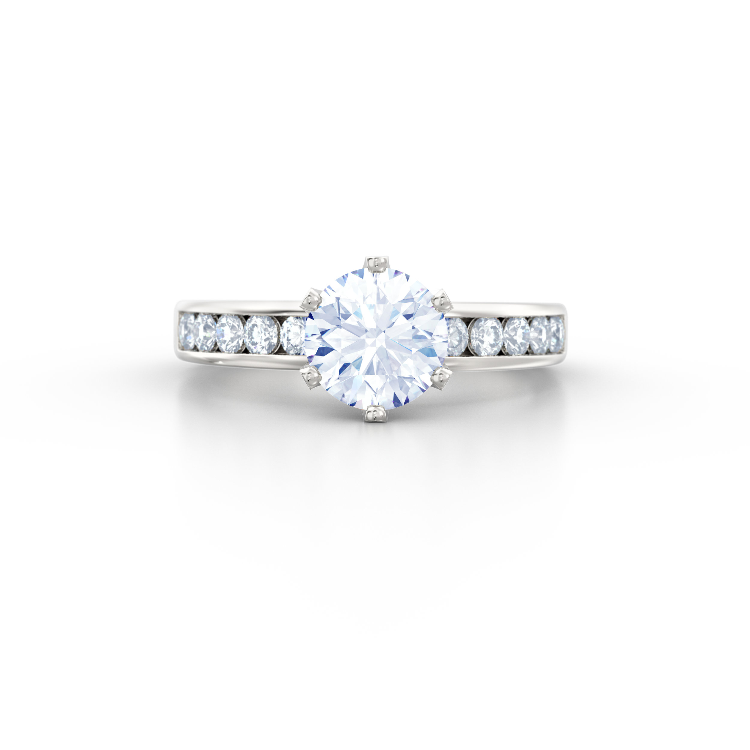 Brilliant cut channel set diamond shoulder engagement ring