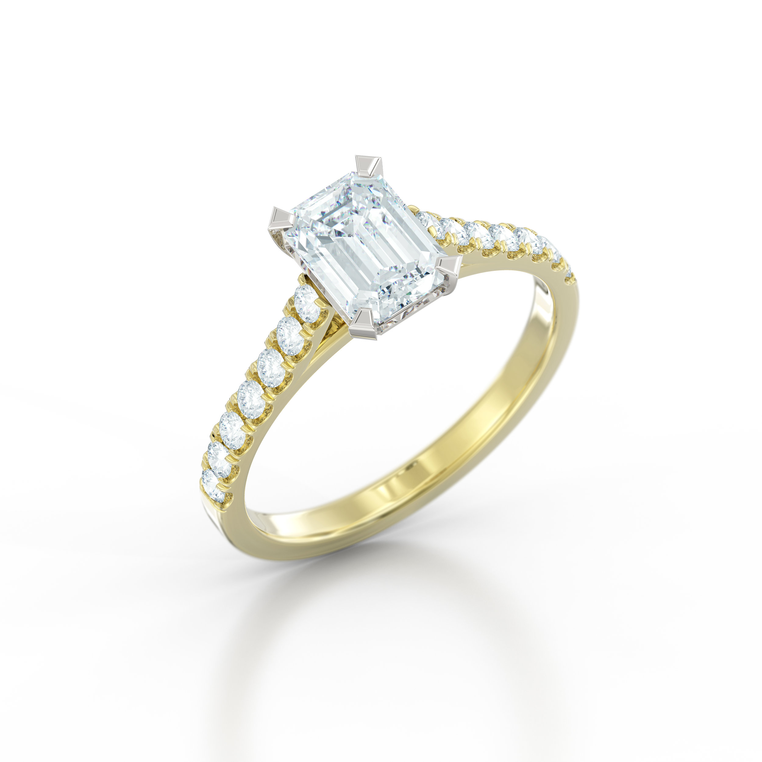 Emerald cut diamond shoulder engagement ring