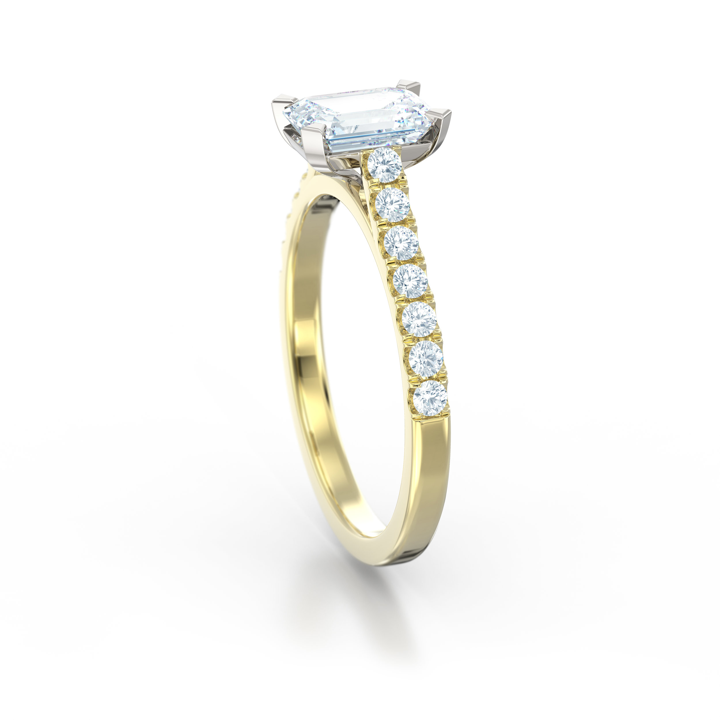 Emerald cut diamond shoulder engagement ring