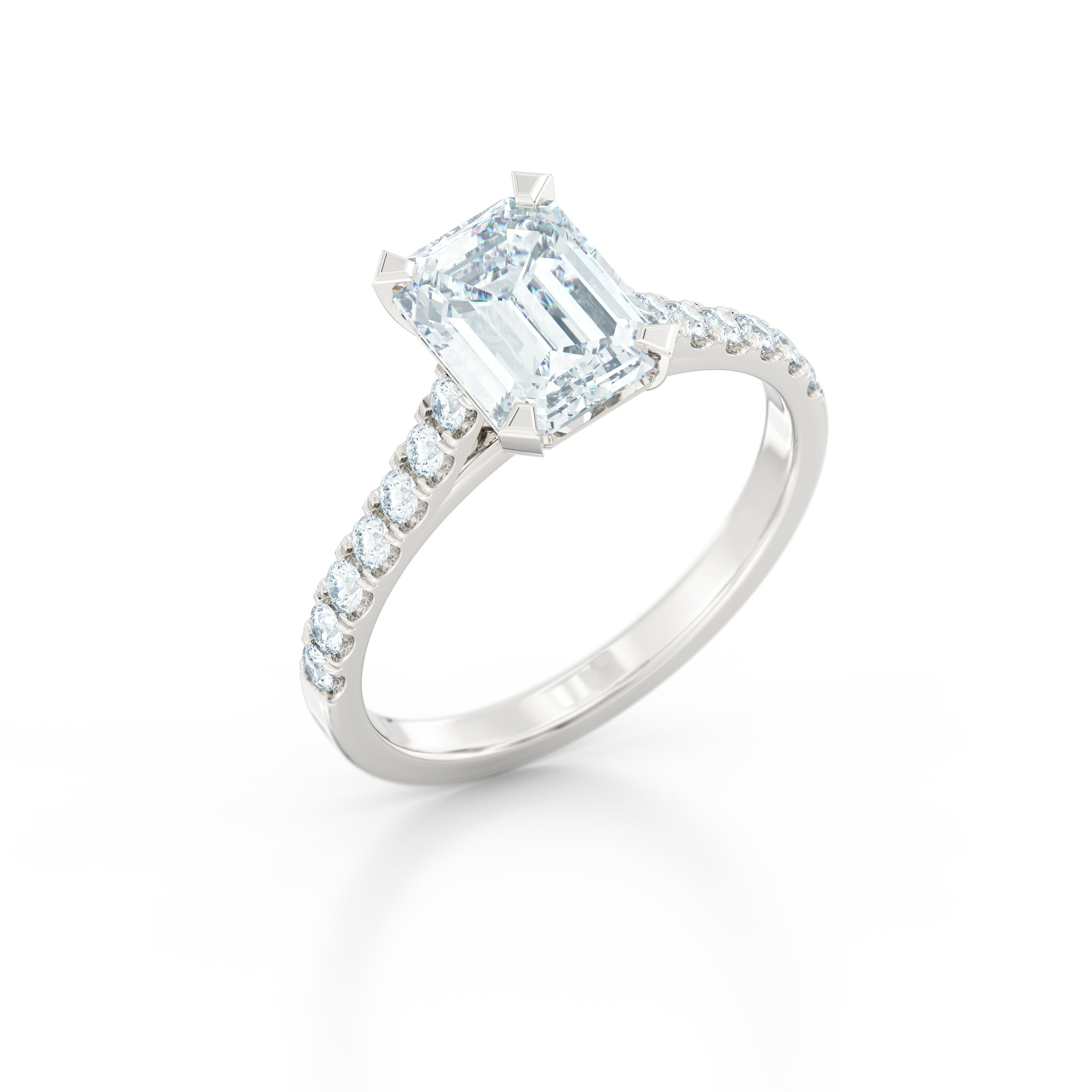 Emerald cut diamond shoulder engagement ring