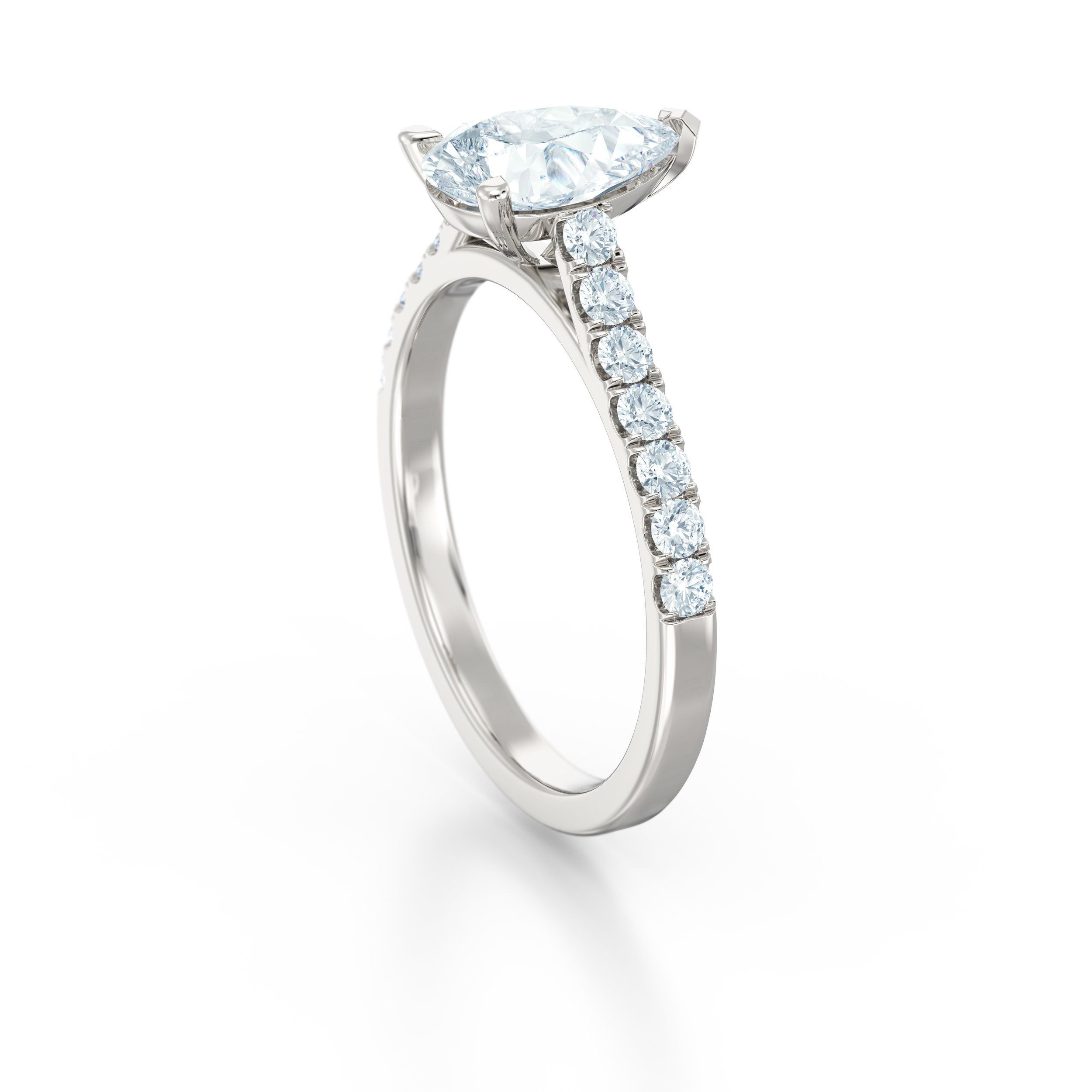 Pear shape diamond shoulder engagement ring