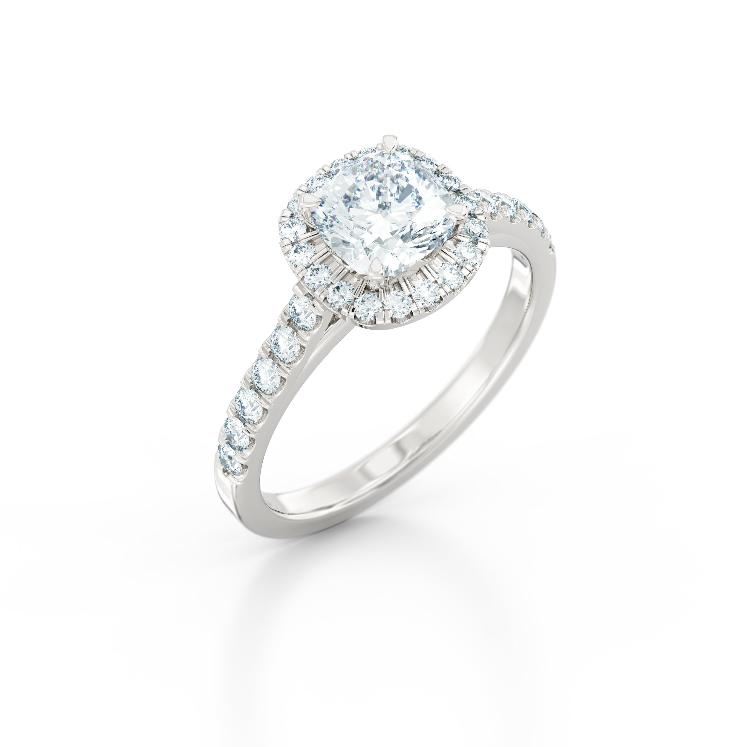 Cushion cut diamond halo engagement ring