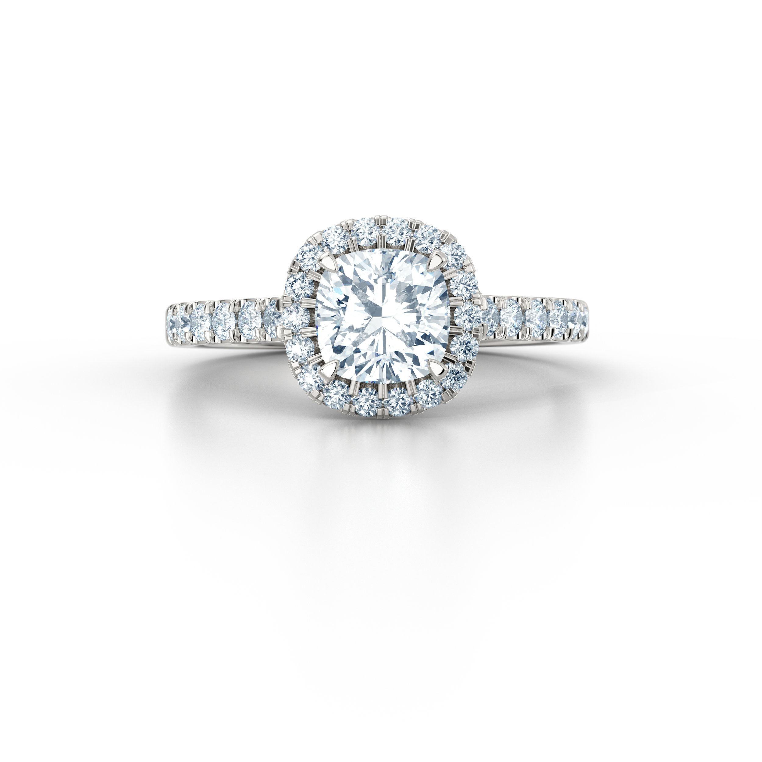 Cushion cut diamond halo engagement ring