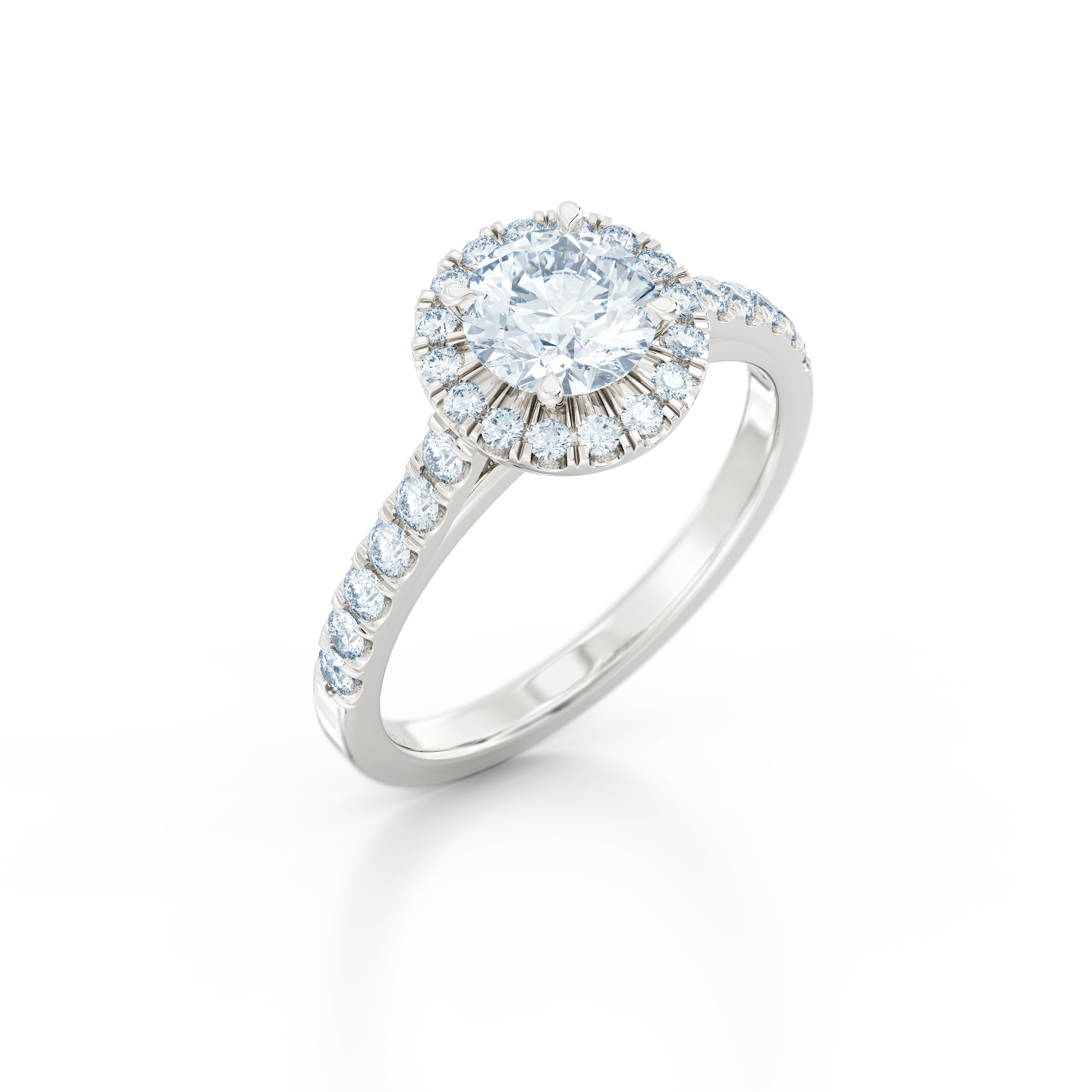 Brilliant cut diamond halo engagement ring