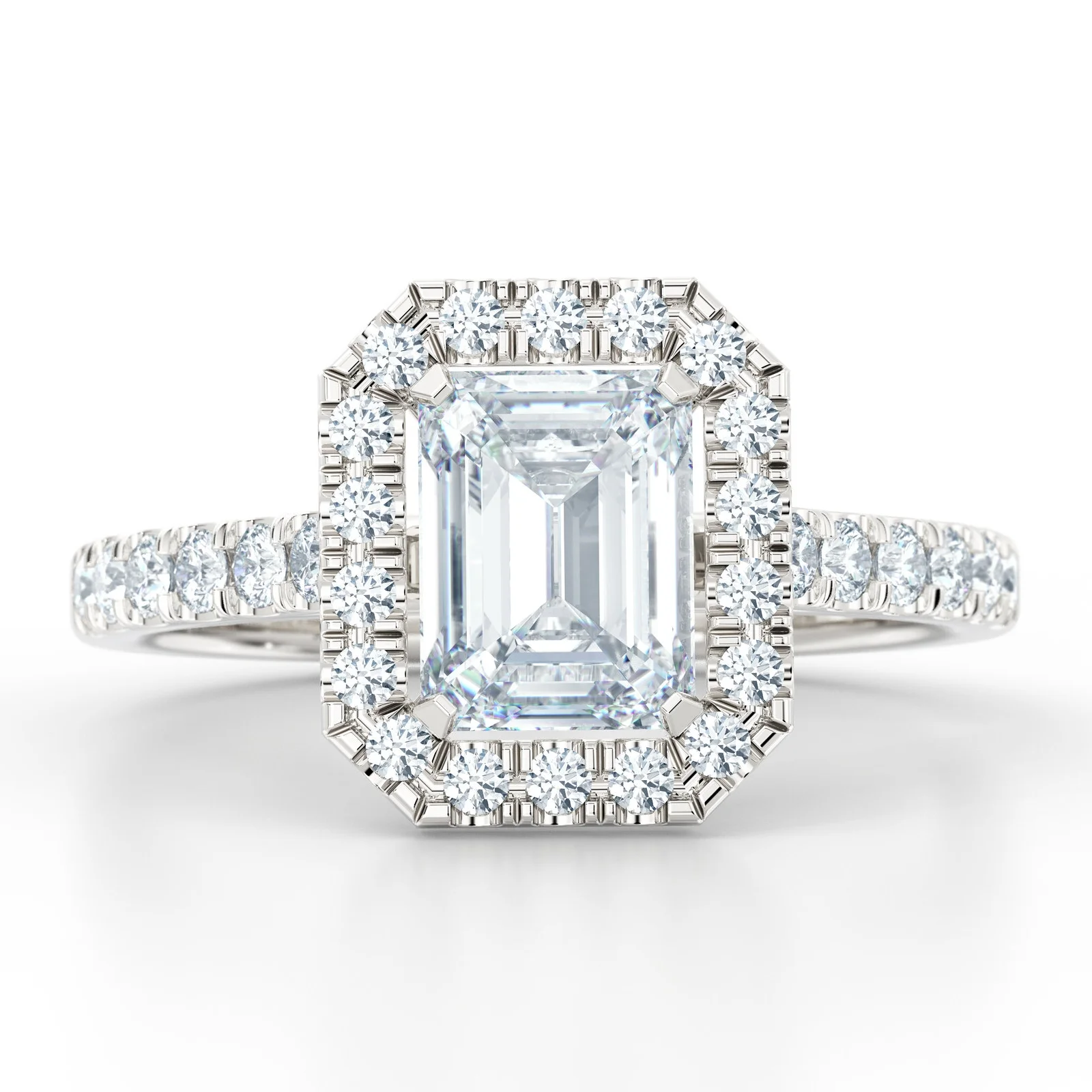Emerald cut diamond halo
