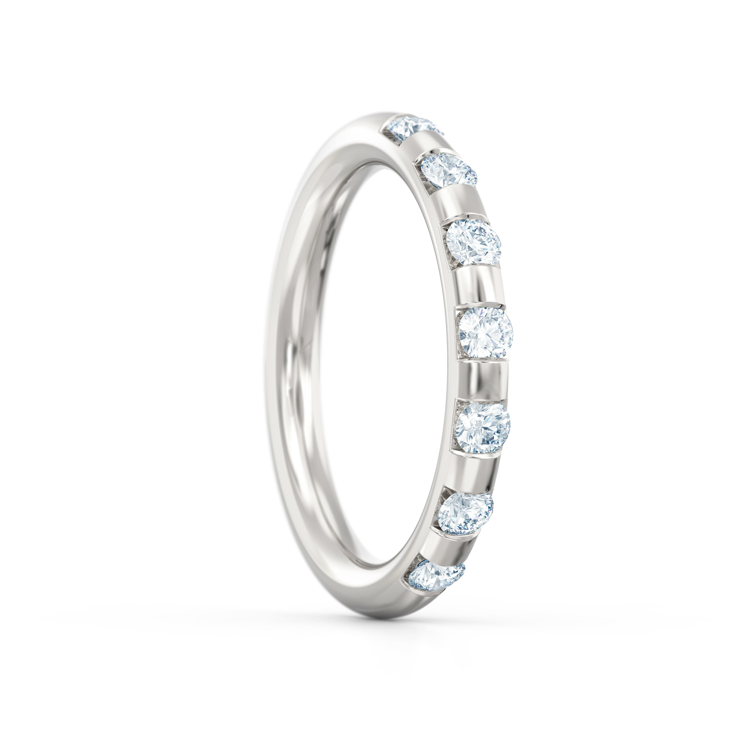 Brilliant cut off-set diamond eternity ring