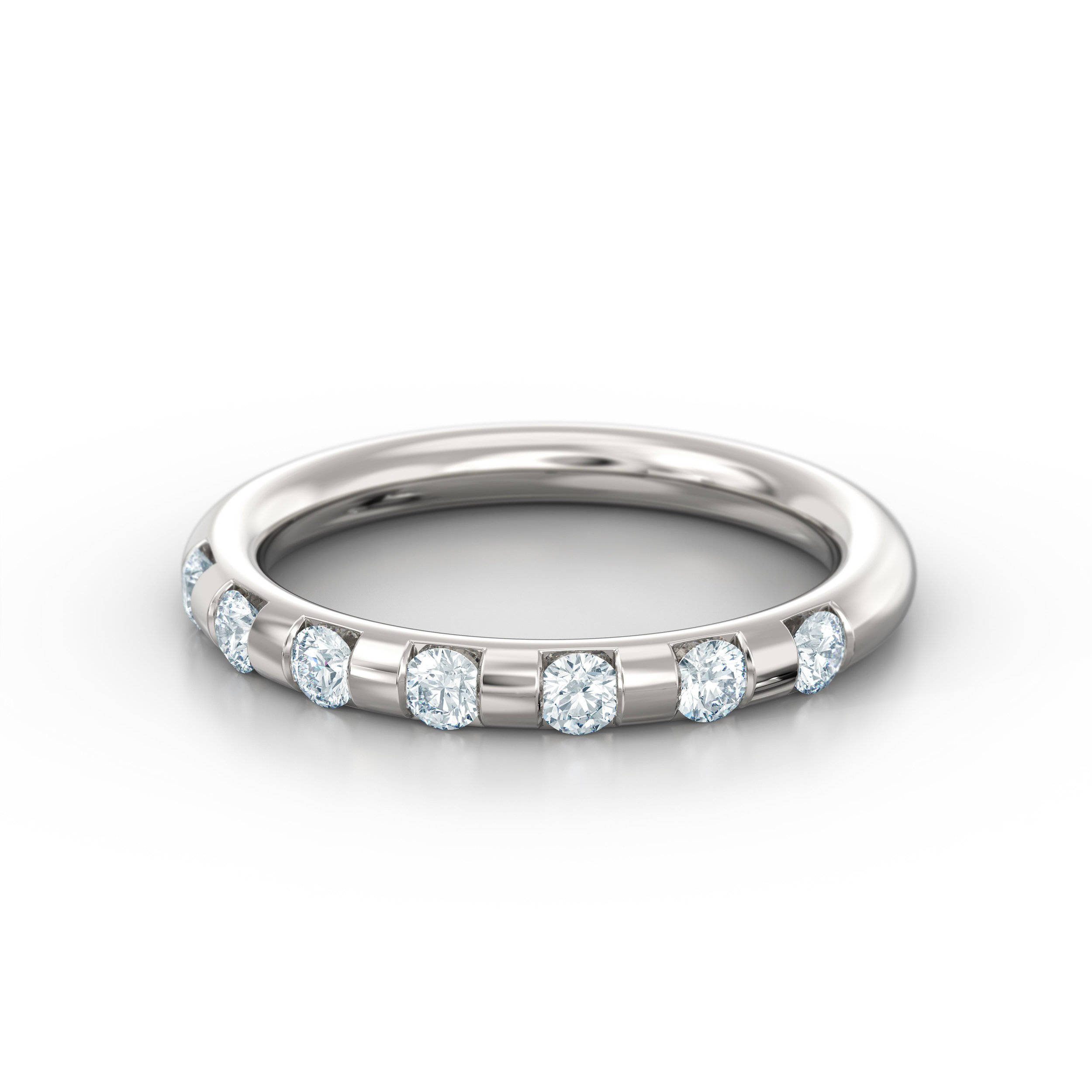 Brilliant cut off-set diamond eternity ring