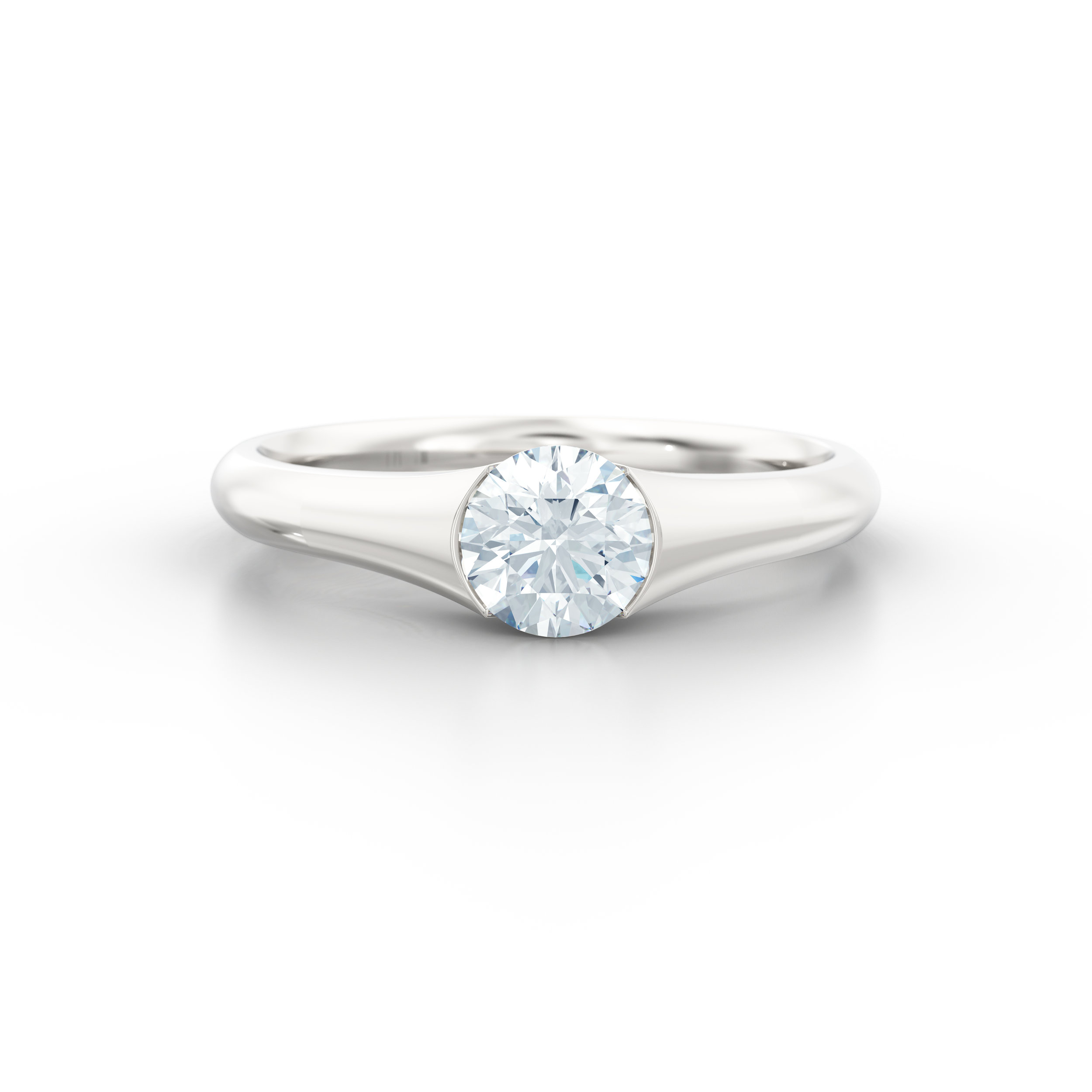 Tapered Half Rub Over Platinum Solitaire Engagement Ring | Hatton Garden