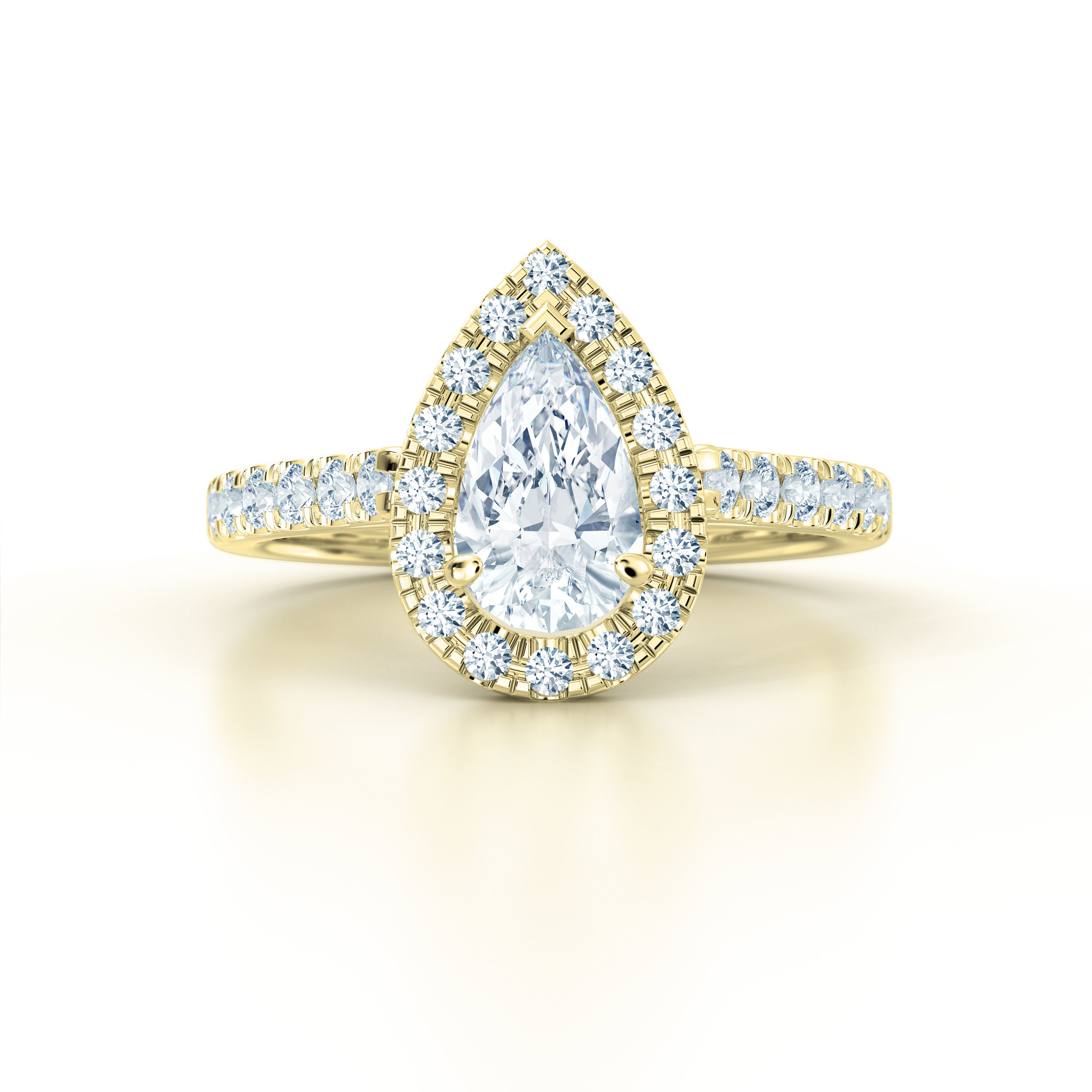 Pear shape diamond halo engagement ring