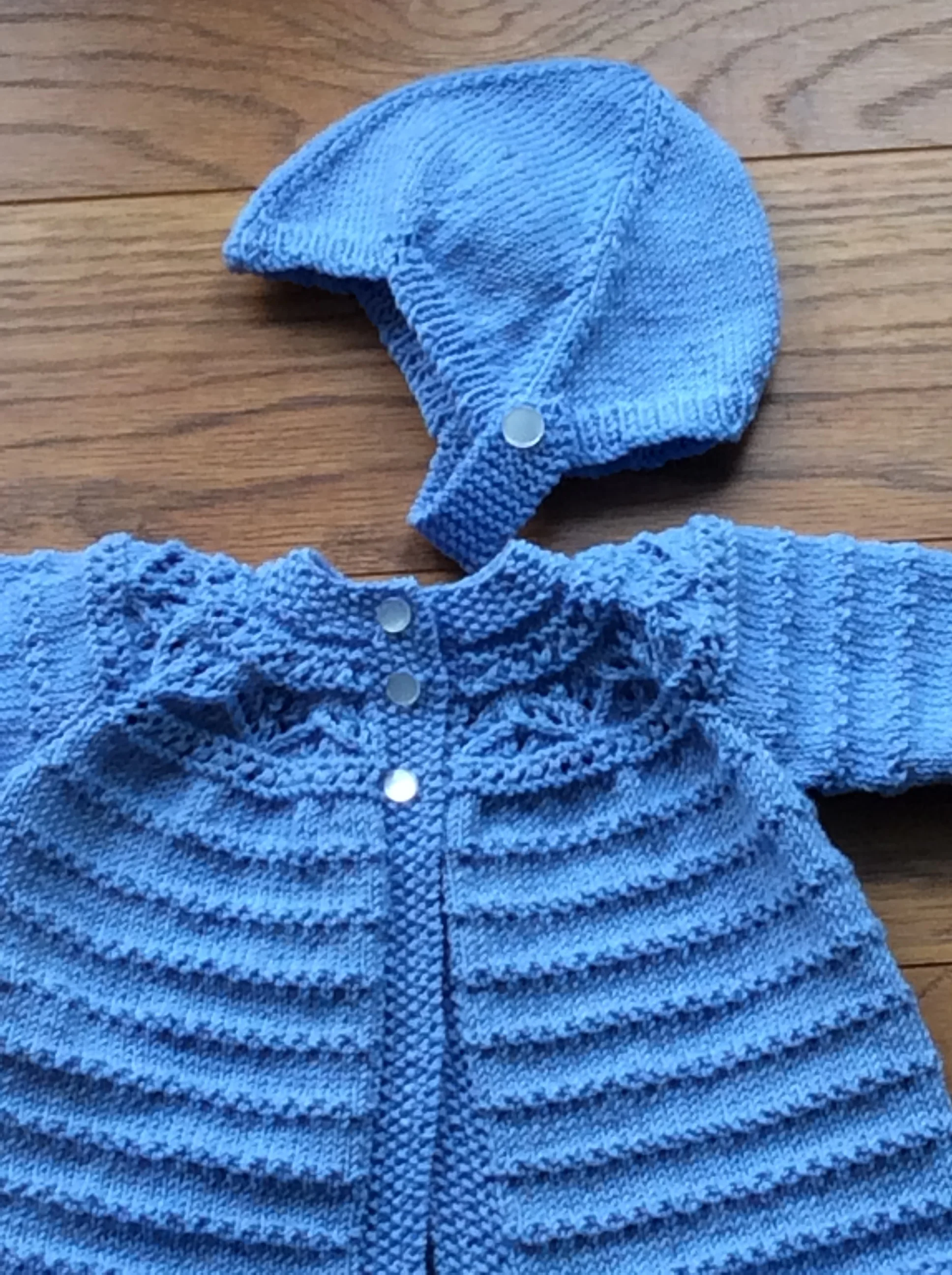 Pram suit hand knitted in Merino wool