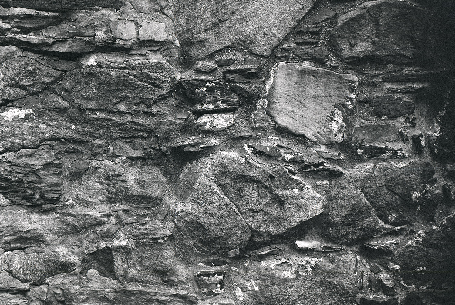   Additional image, no. 3: photo of mediveal stone wall, where Håkonshallen stands today, Bergen.   Analogue 4x5, b/w photograph.  