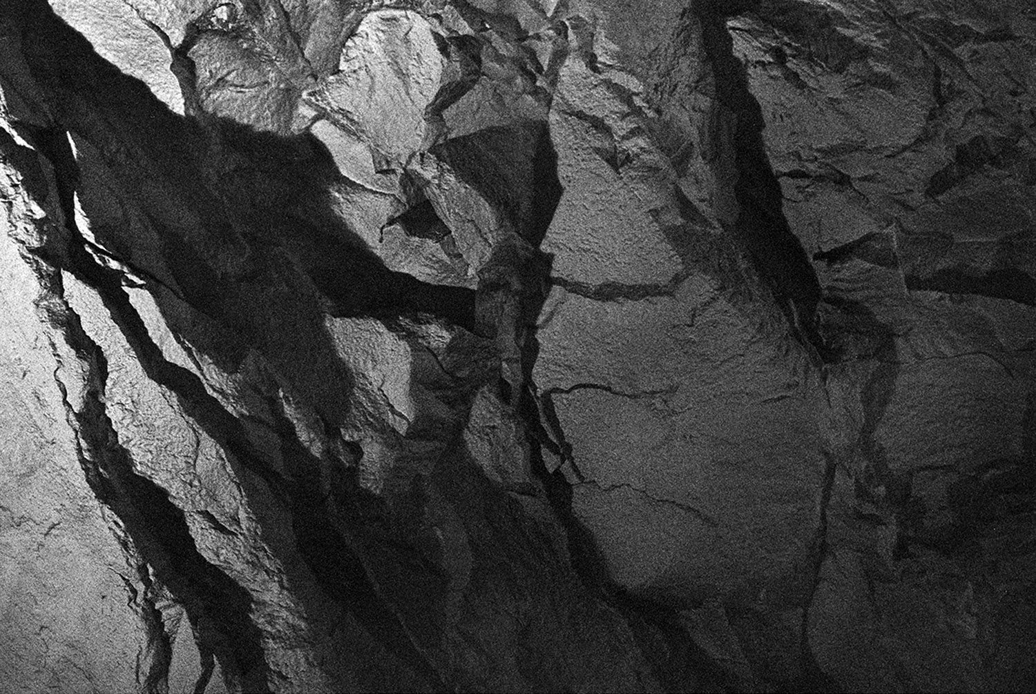   Source image no. two: photo of the under ground bedrock of Bergen.   Analogue 4x5, b/w photograph.  