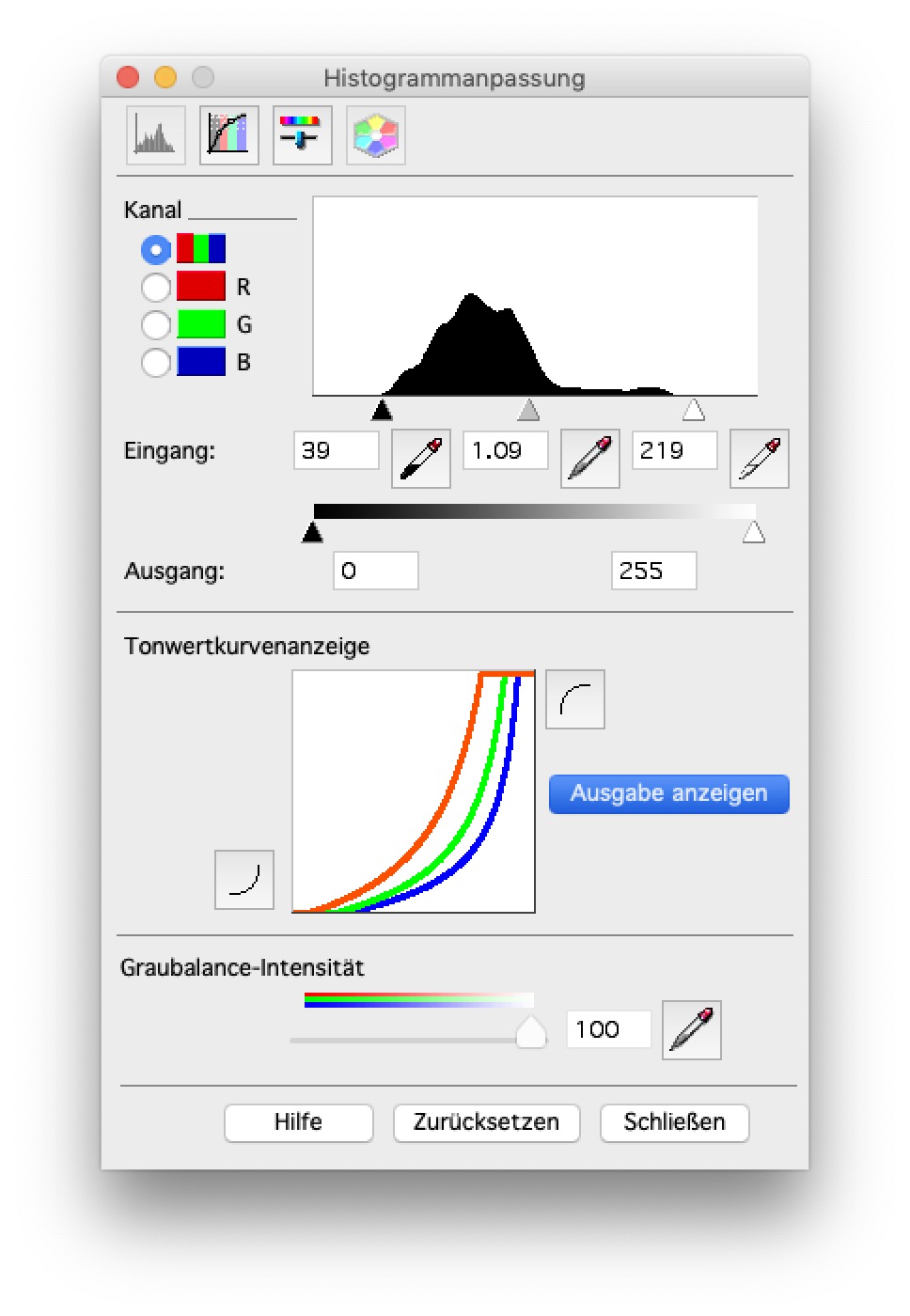 Output Histogram. Set your sliders while in normal mode, next click on Show Output to see what you will get.