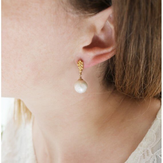Natural Cultured Baroque Pearl Earrings 18K Gold Ear Drop Dangle Hoop Luxury 