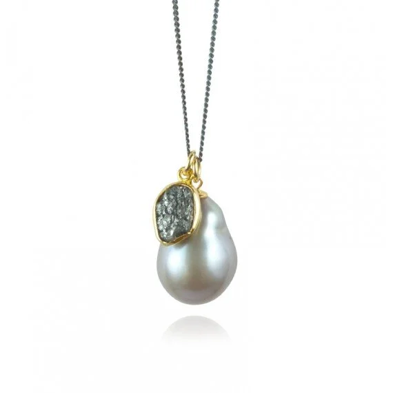 Rough Diamond \u0026 Grey Pearl Pendant 