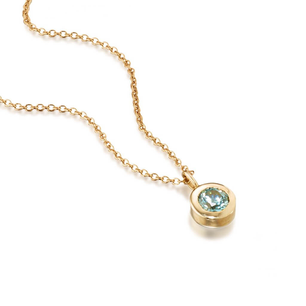 Mini 14k Gold Blue Zircon Necklace 