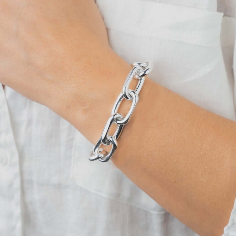 Chunky Silver Bracelet,Silver Chunky Bracelet, Lock & Key Silver Chain Bracelet for Women,Layering bracelet,Bangle Bracelet