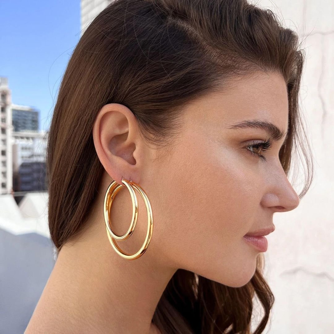 Gold Brass Large C-Shape Mandala Hoop Earrings Dot Work Hoop Earrings –  81stgeneration