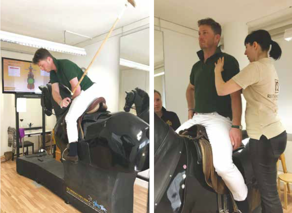 Use of the Racewood Horse can provide a full analysis of the seat position and swing technique, here shown at reitsimulator.ch with an equine sport therapist