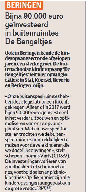 90.000 geïnvesteerd in buitenruimte De Bengeltjes (HLN - 05/01/2018)