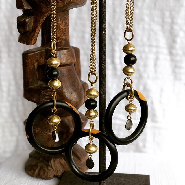 Ebony and brass, simple elegance. Kianga Christmas collection.  #ebonyjewelry #ethnicjewellery #brassjewelry