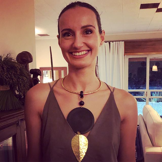 Beautiful Daniela wearing an ebony and brass collar from the latest Winter collection. #ebonyjewelry #brassjewelry #ethnicjewelry