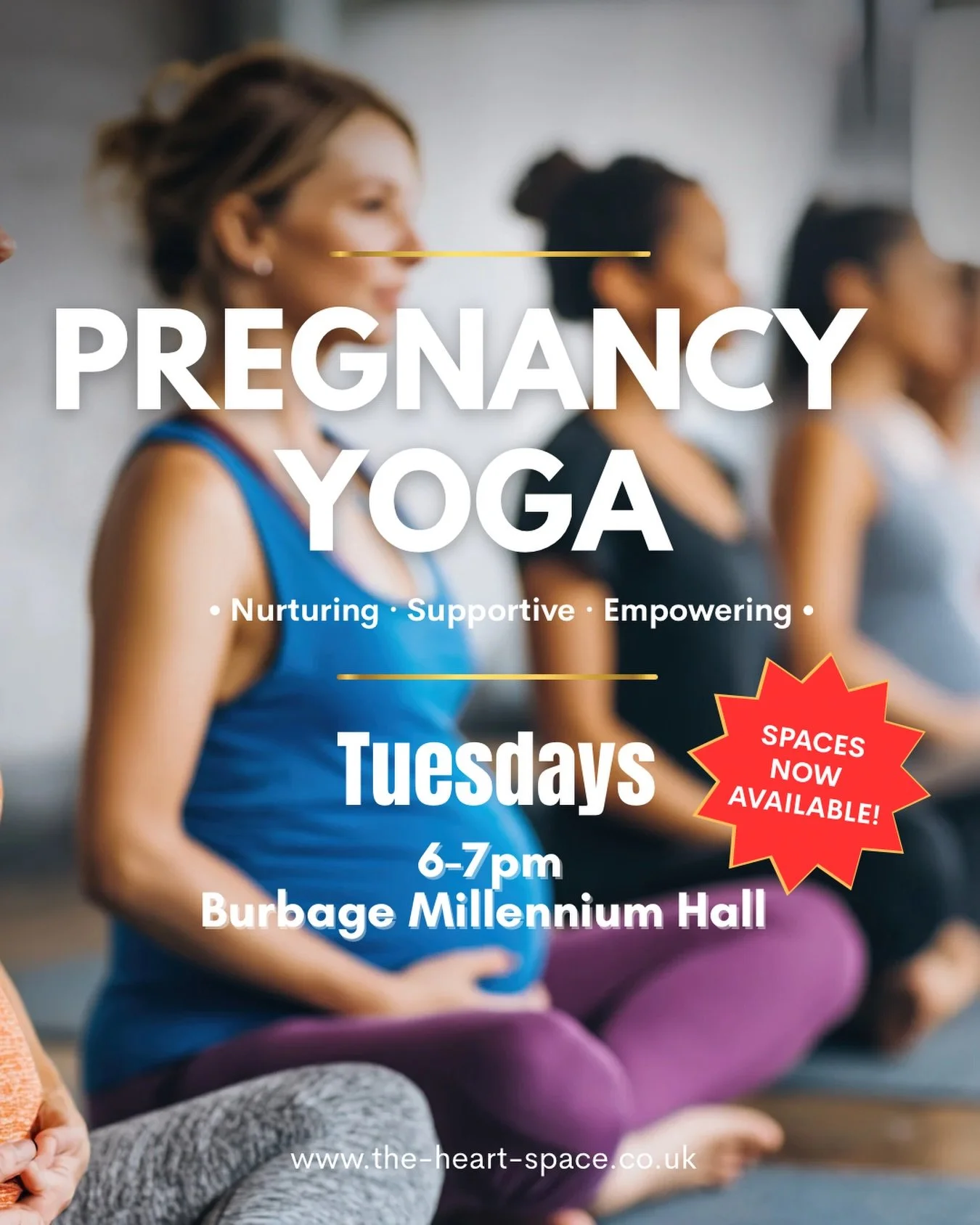 🌺🤰 Pregnancy Yoga &ndash; Spaces Now Available! 🌺

✨ When &amp; Where:
Tuesdays 6&ndash;7pm 
The Millennium Hall &ndash; Burbage

✨ Benefits:
🌿 Ease tension, achy muscles &amp; improves posture
💪 Build strength &amp; stamina for birth &amp; moth