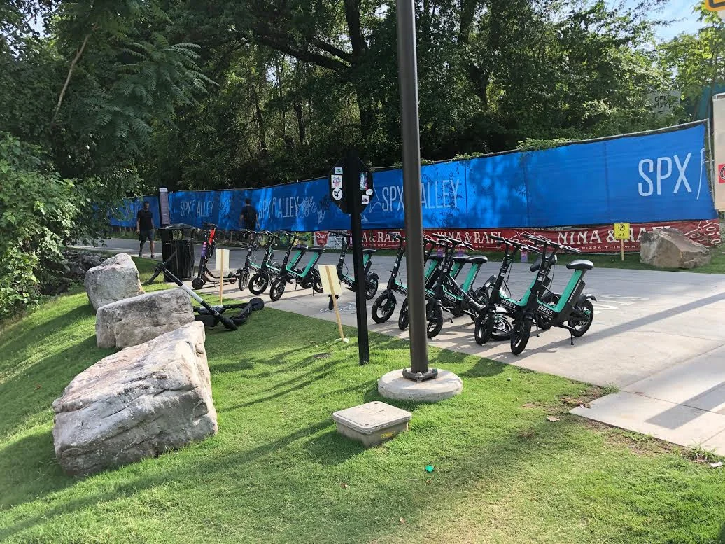A "nest" of scooters on Atlanta's Beltline in Inman Park.