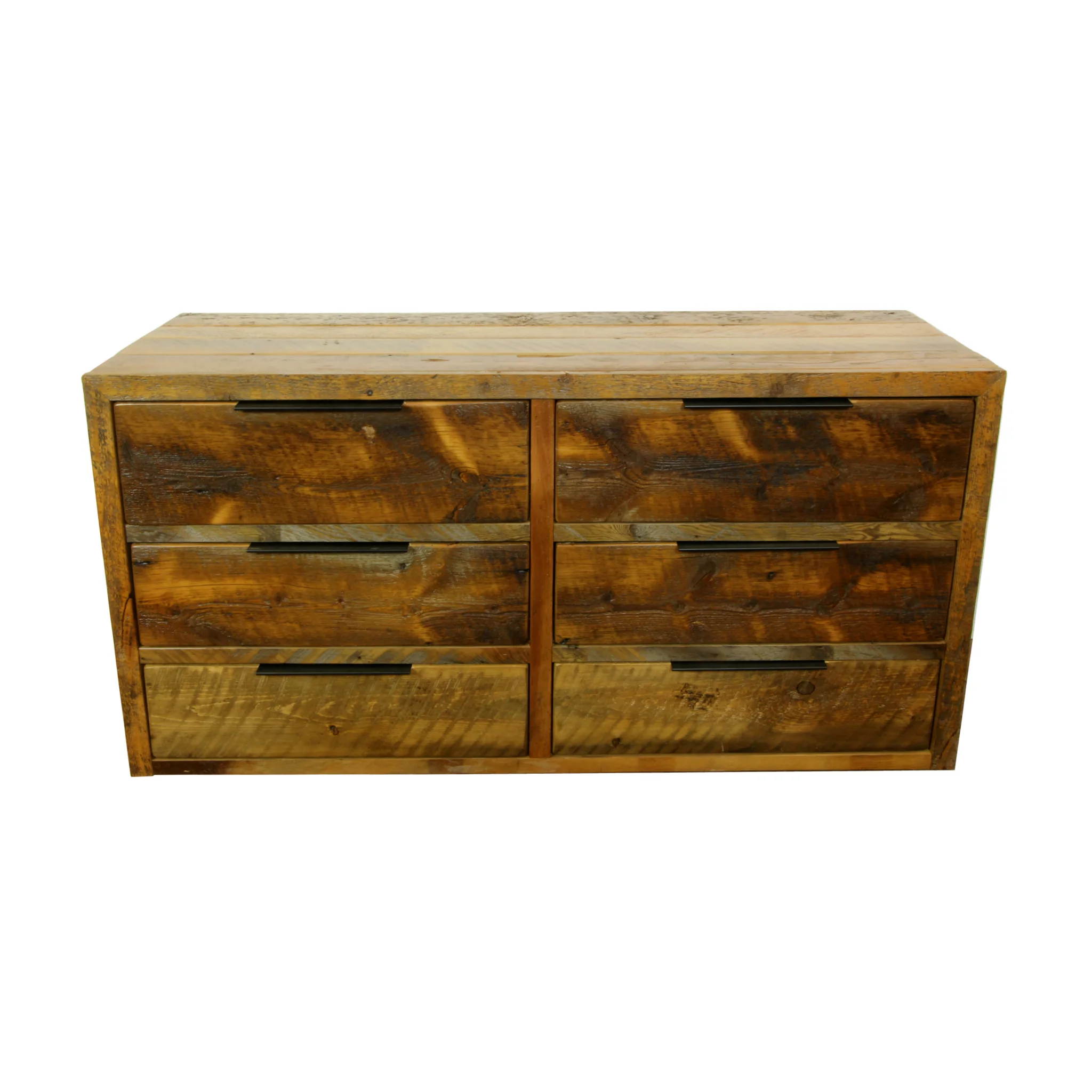 cascade dresser Shown in reclaimed barnwood. Features recessed handles in black. Part of the Cascade collection.