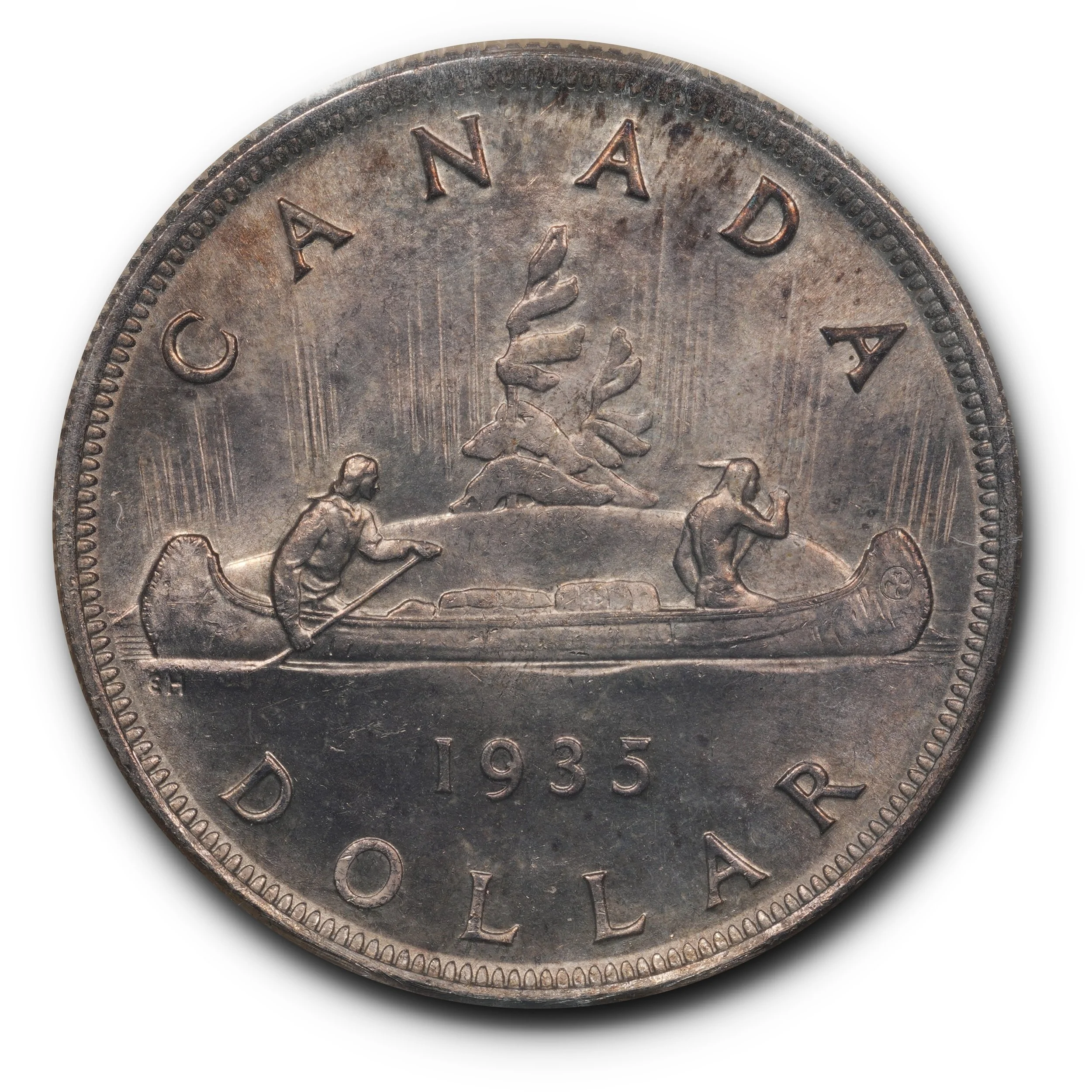 1935 Canada Silver Dollar ICCS MS65. Double XXV Double Voyageur.