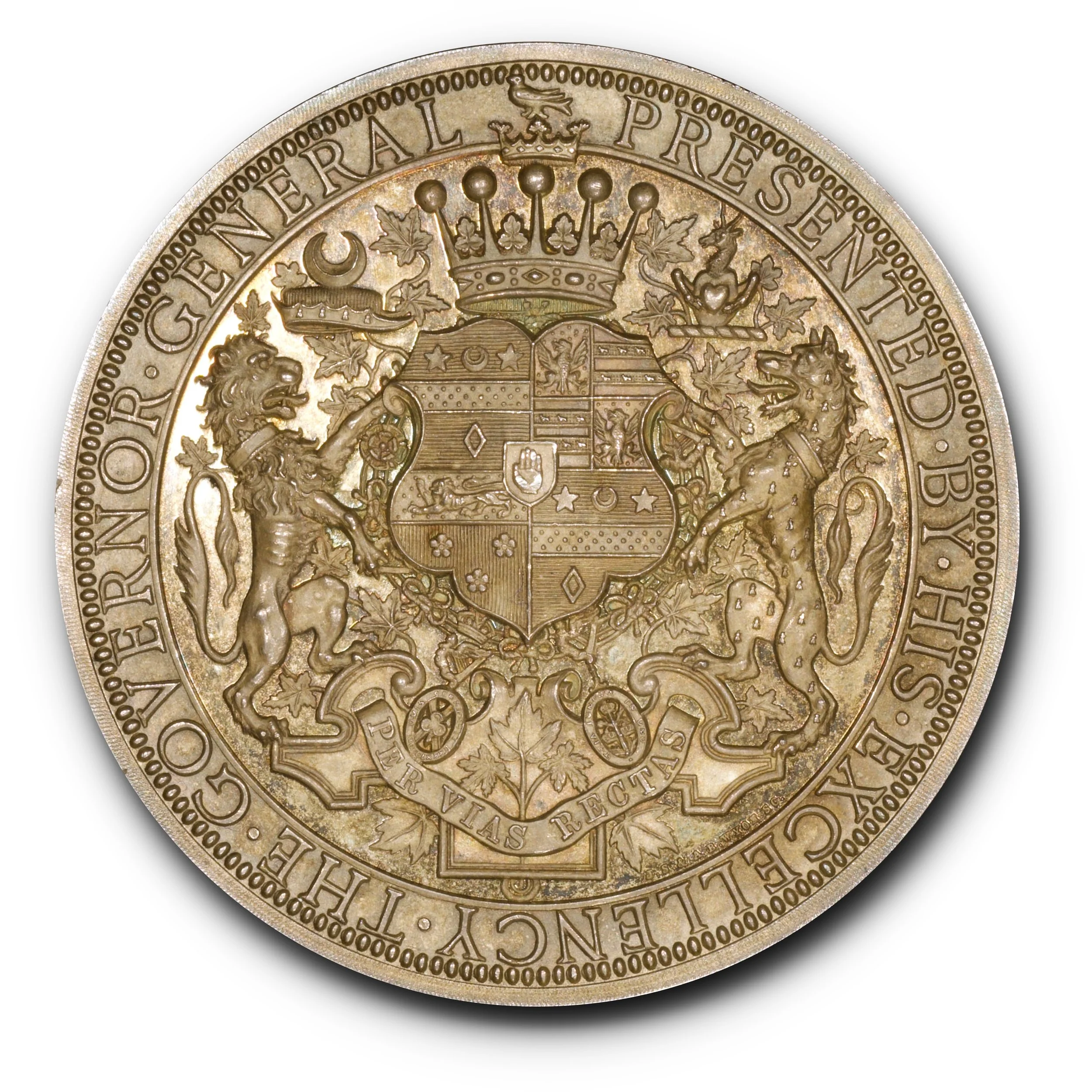 1873-Dated Dufferin Governor General Medal in Silver. Awarded to Montreal High School Student H.B. McKay in 1877. Original Box Included. Clowery-101, BHM-2958, Eimer-1625.