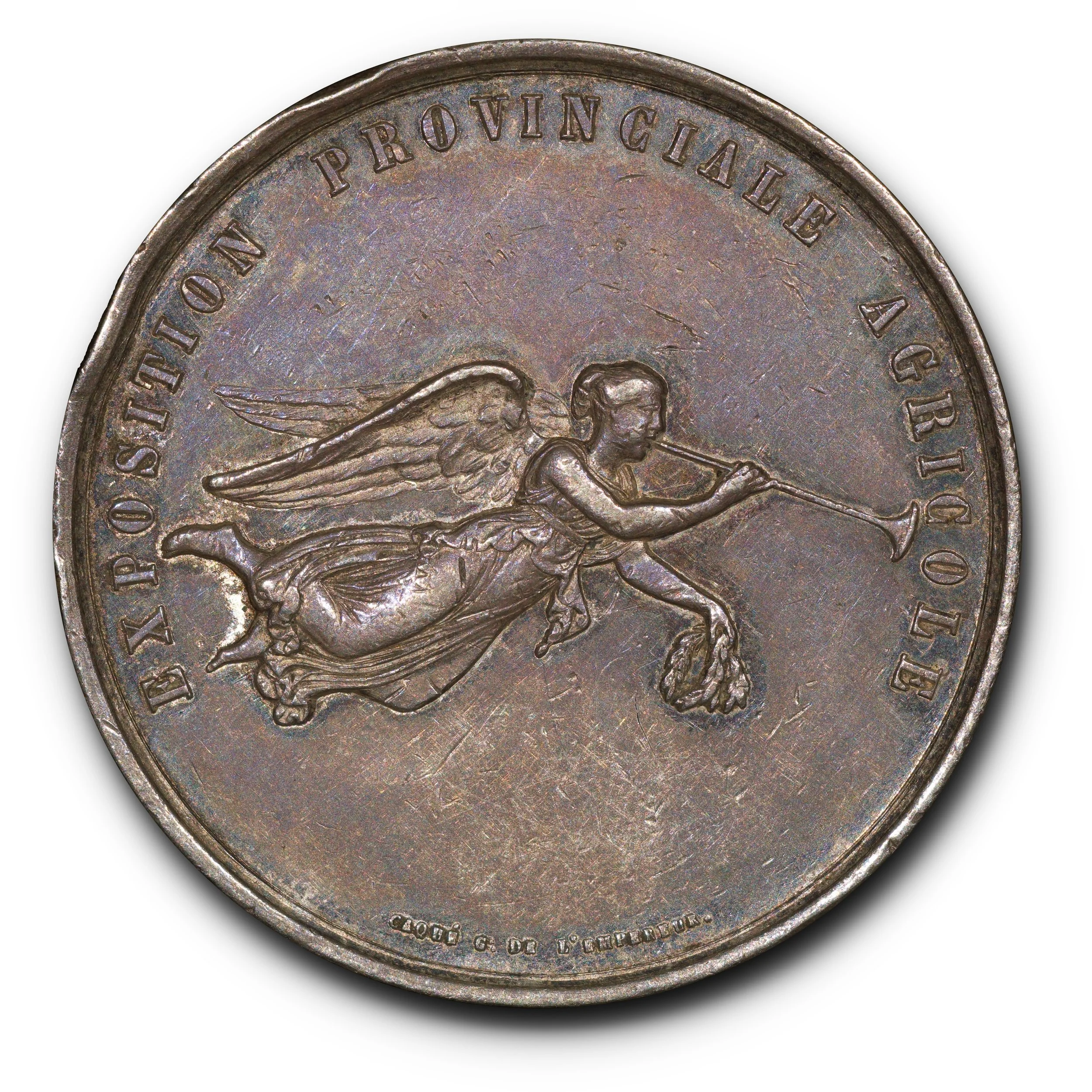 (1852-1860) Chambre D'Agriculture du Bas Canada Silver Award Medal. VF. Leroux-610, McLachlan-140, Charlton EQCA-6.