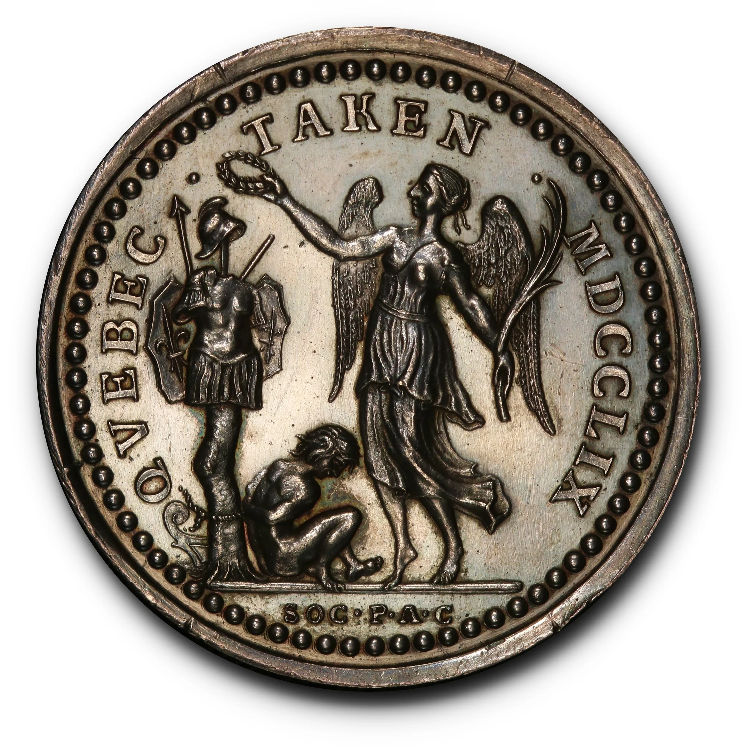 1759 Quebec Taken Medal in Silver. LR-864, Betts-421, Eimer-673. AU55 PCGS.