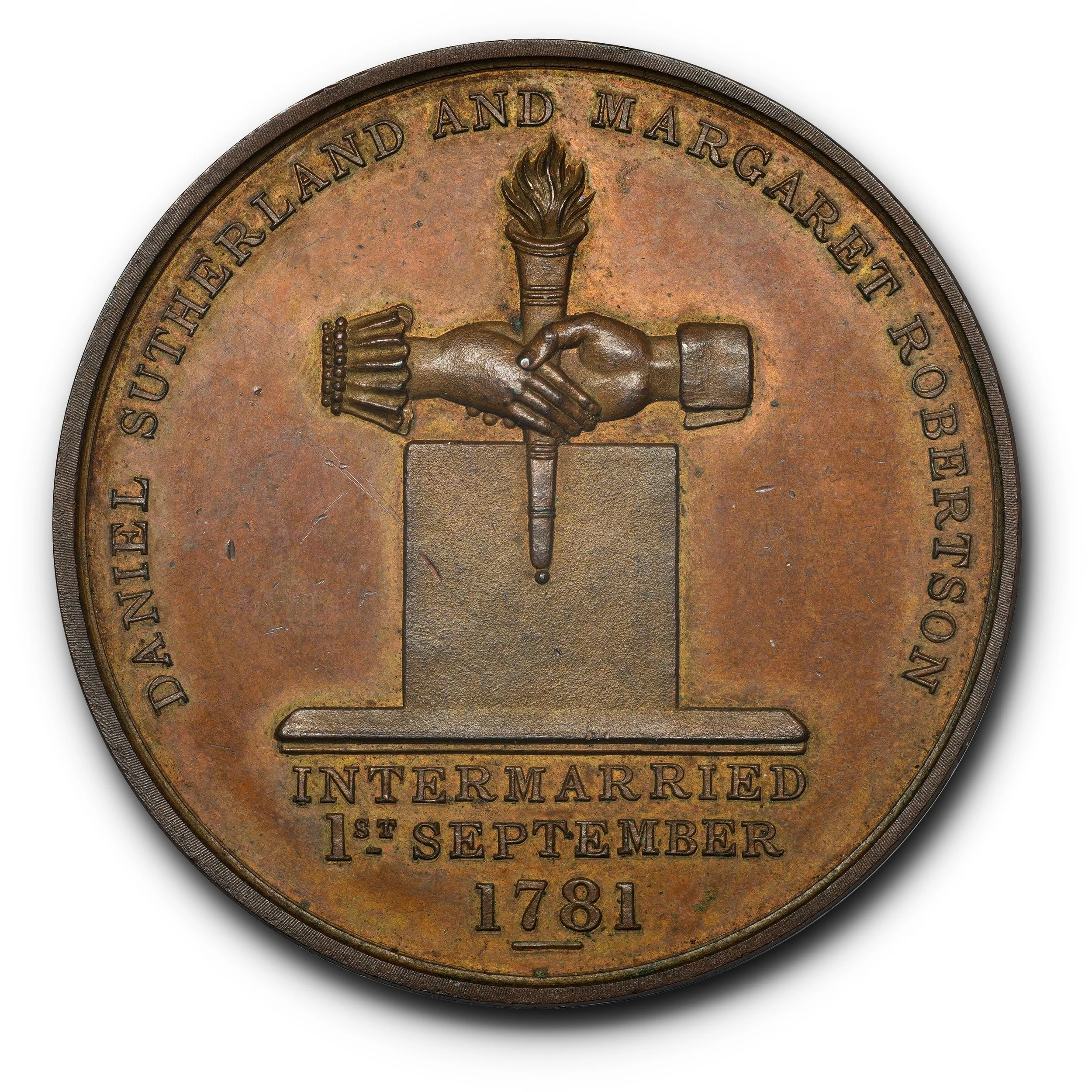 1831 Daniel Sutherland and Margaret Robertson Marriage Medal. Breton-182, Leroux-650.