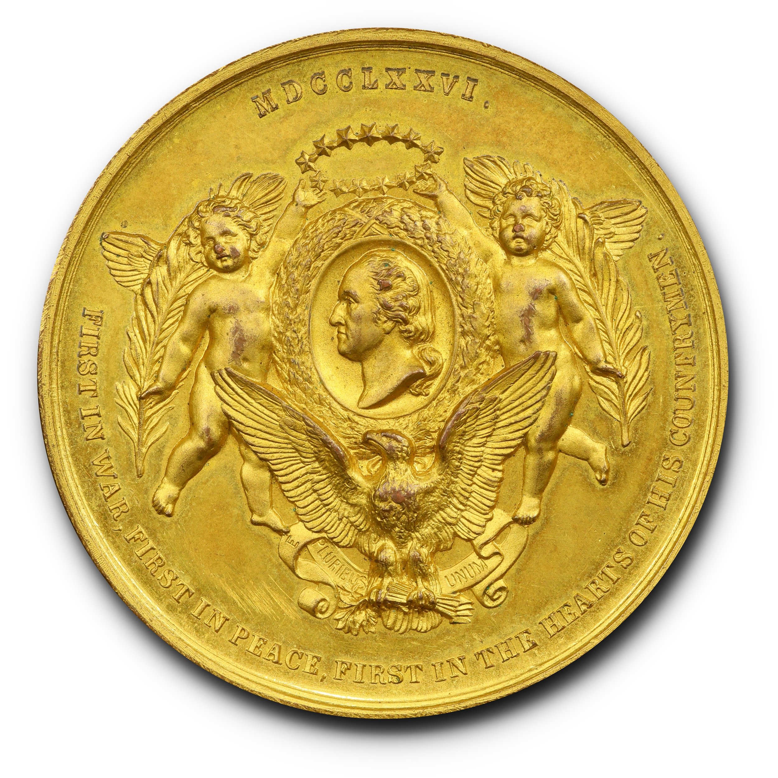 1876 Philadelphia International Exhibition Washington Medal, Fire Gilt, SP62+ PCGS. GW-932, Baker -426.