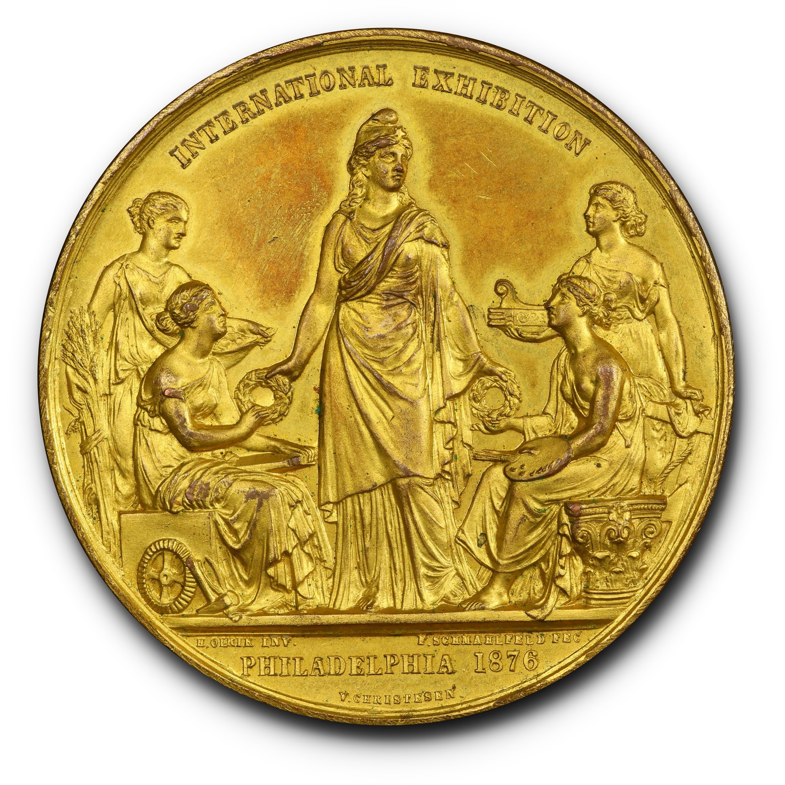 1876 Philadelphia International Exhibition Washington Medal, Fire Gilt, SP62+ PCGS. GW-932, Baker -426.