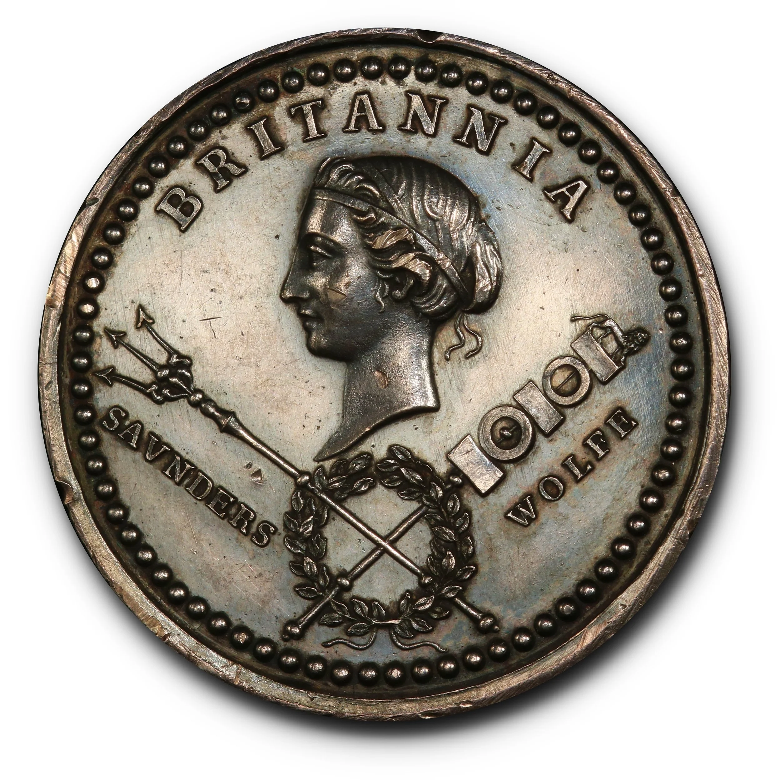 1759 Quebec Taken Medal in Silver. LR-864, Betts-421, Eimer-673. AU55 PCGS.