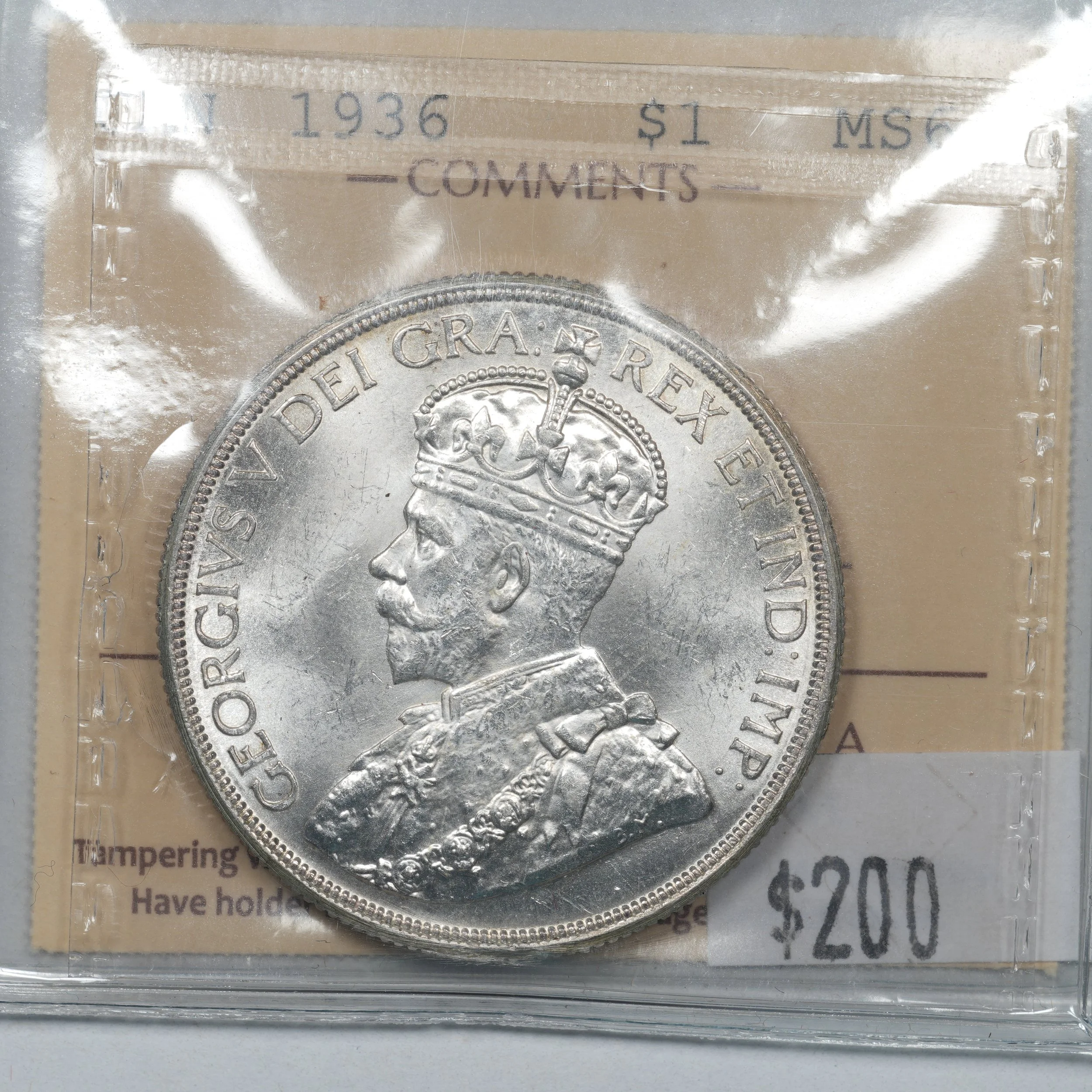 Canada 1936 Silver Dollar ICCS MS64.
