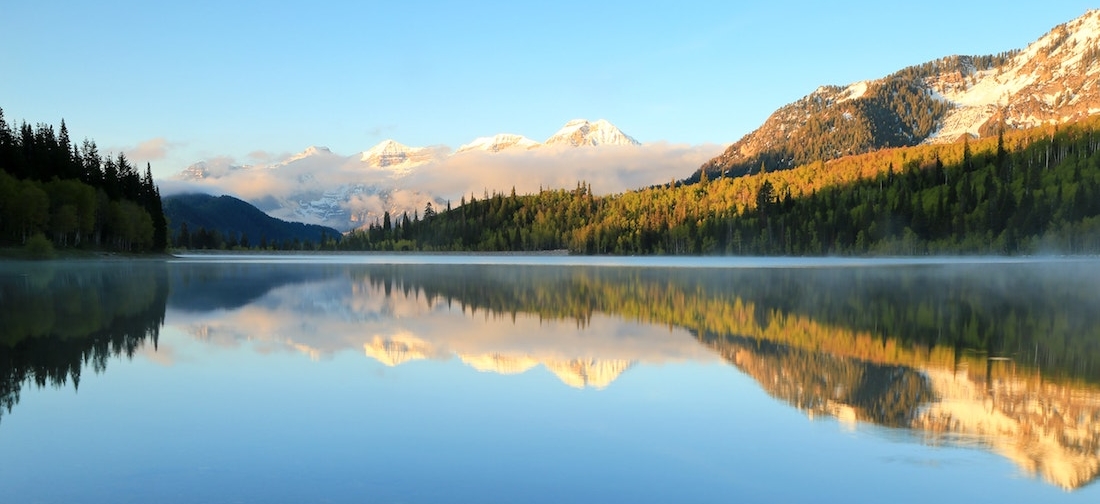 Mountains reflecting on lake