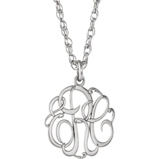 13 MM 3-Letter Script Monogram Necklace 