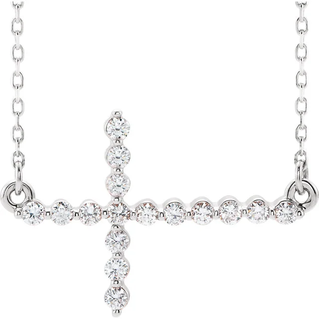 14K Gold Diamond Sideways Cross 