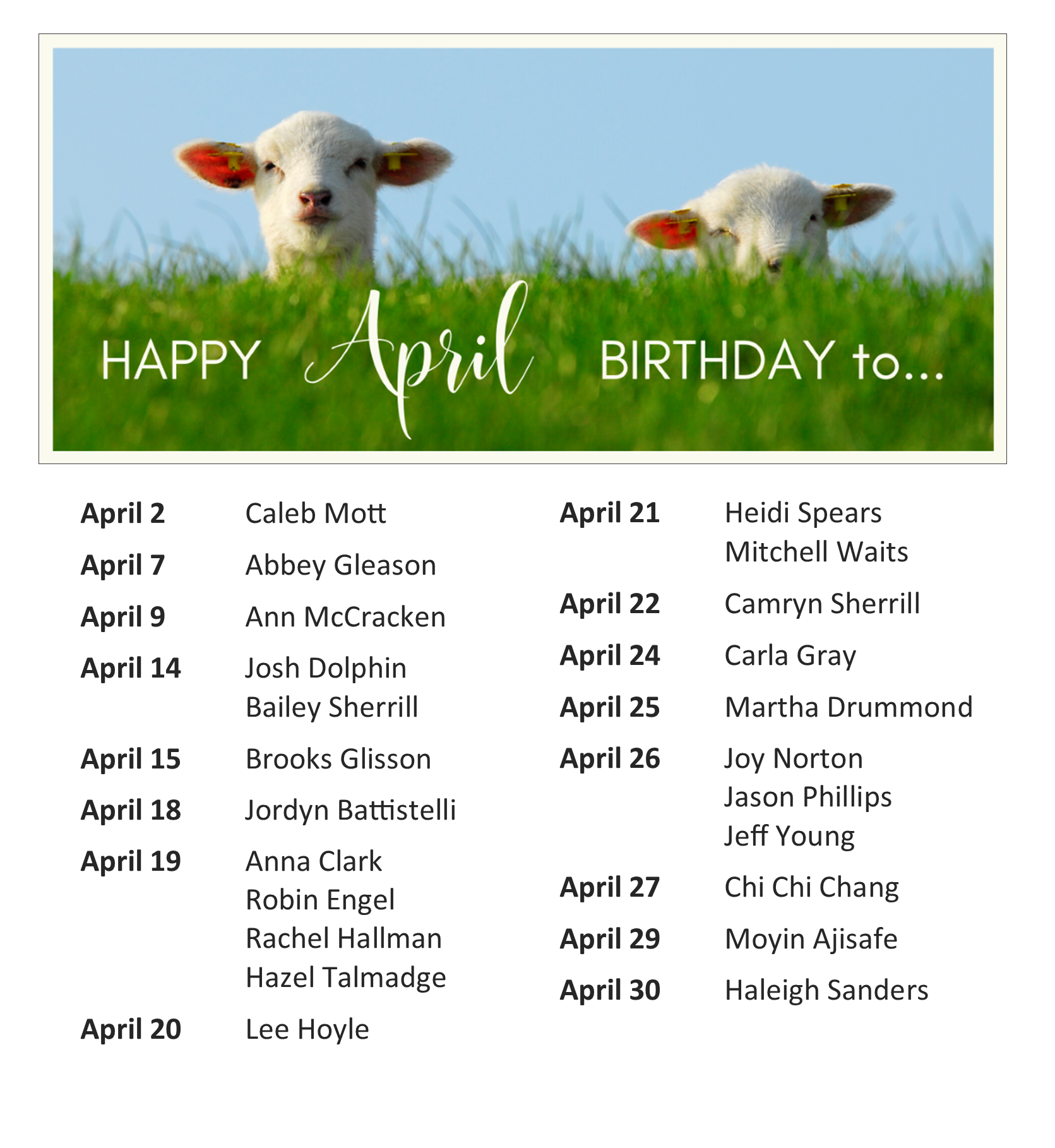 April Birthdays — Grace Church