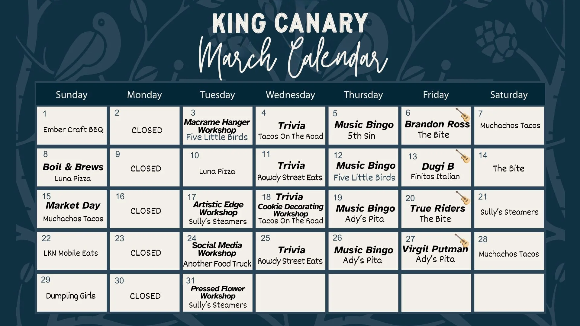 March Full Event &amp; Food Truck Calendar