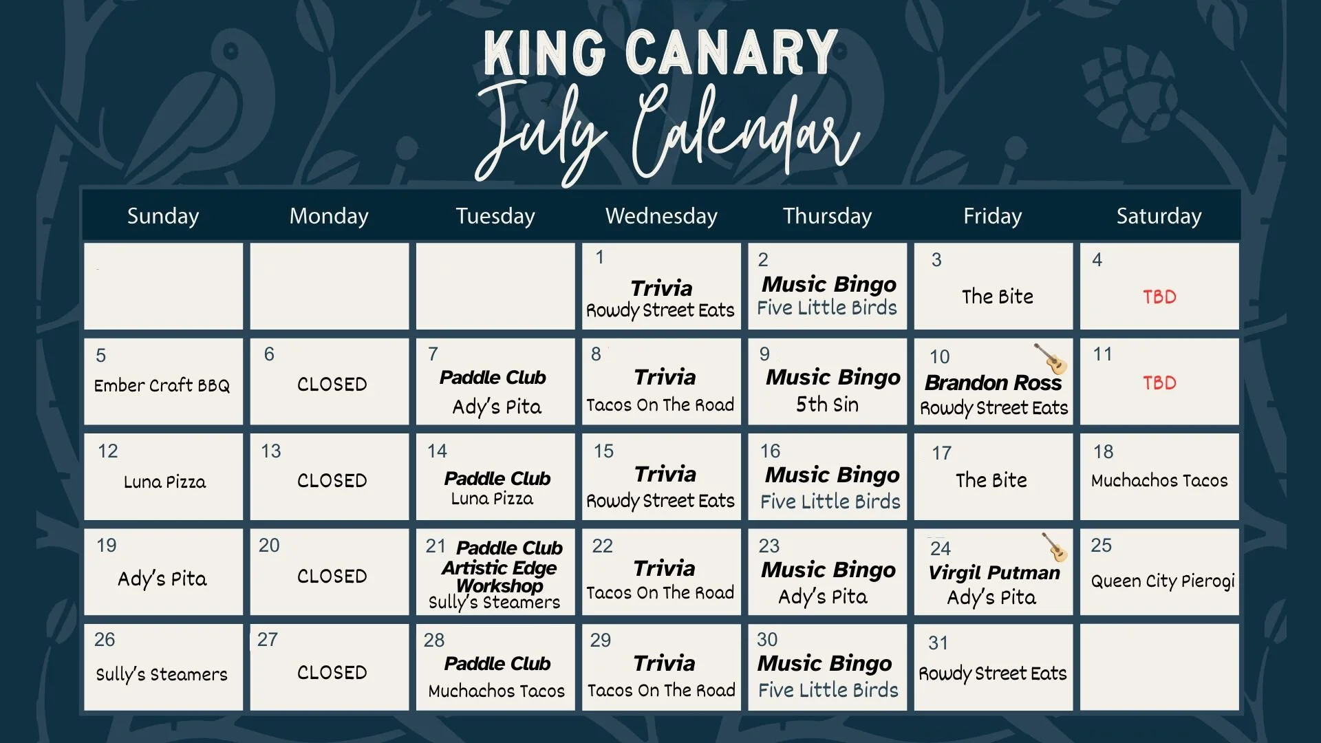 July Events Calendar