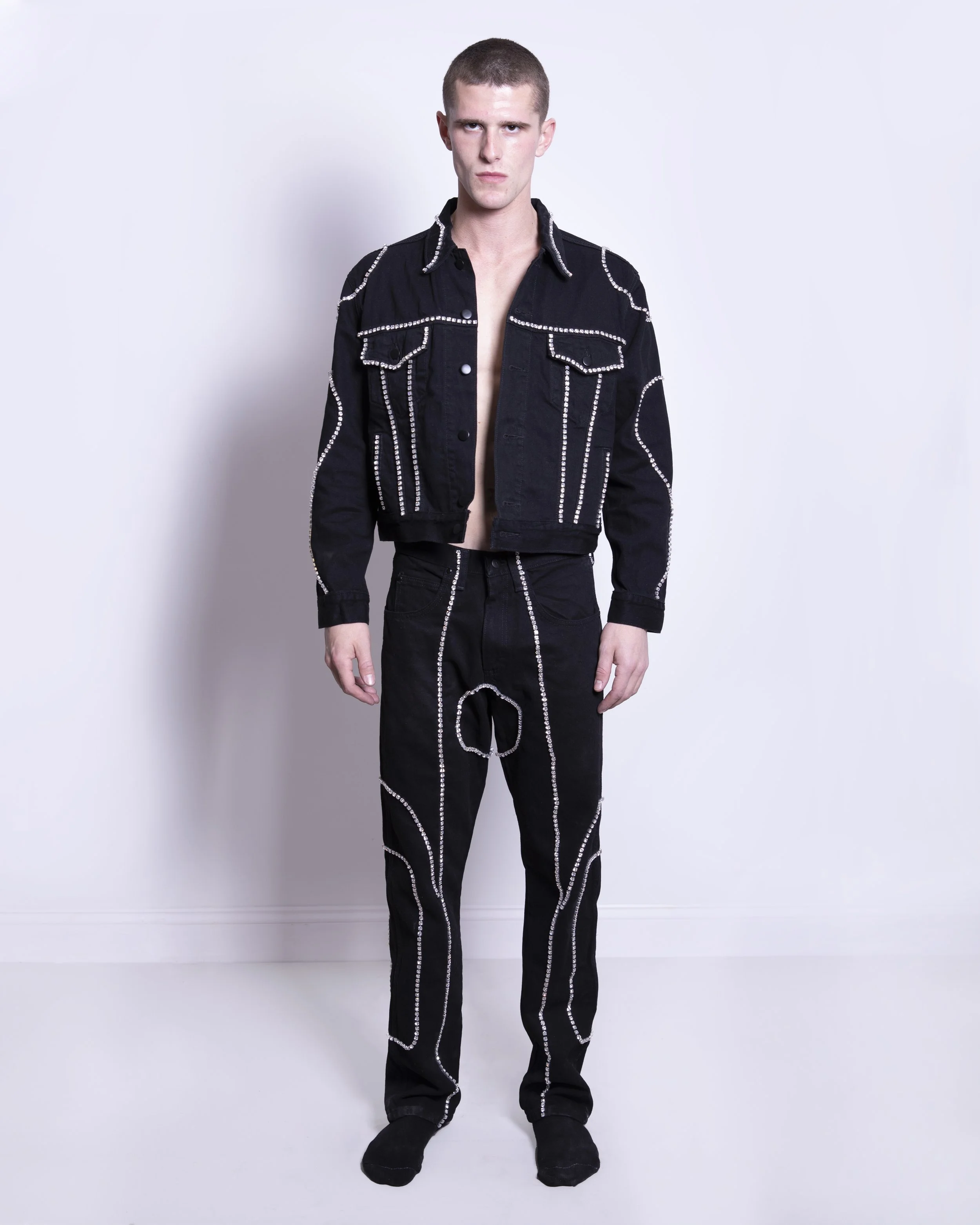 crystal embellished denim jacket