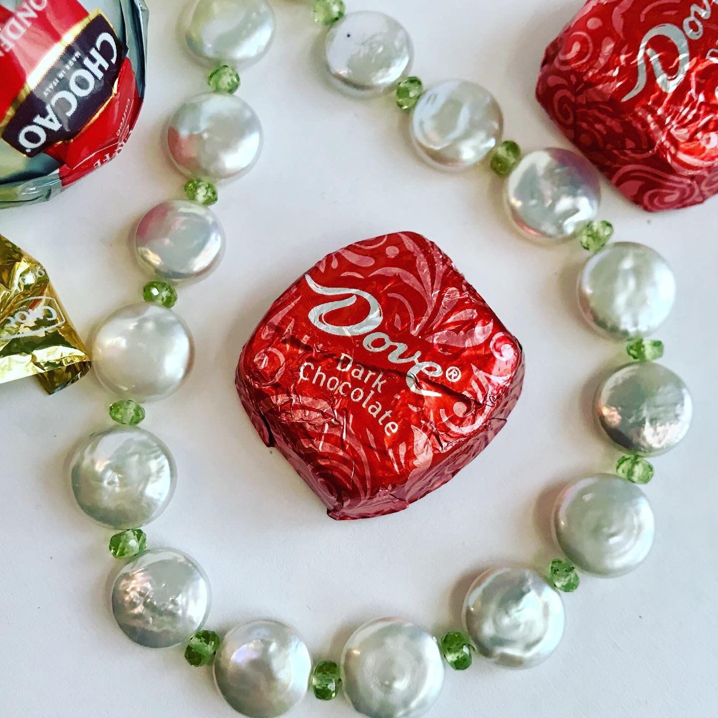 Sweet like candy! Coin pearls and peridot necklace. Just the thing to make you feel like spring!