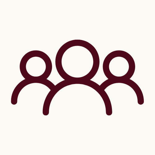 Outline of three people icons, with one larger figure in the center and two smaller figures on either side.